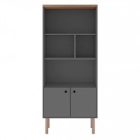 Manhattan Comfort 2LC3 Windsor Modern Display Bookcase Cabinet with 5 Shelves in Grey and Nature
